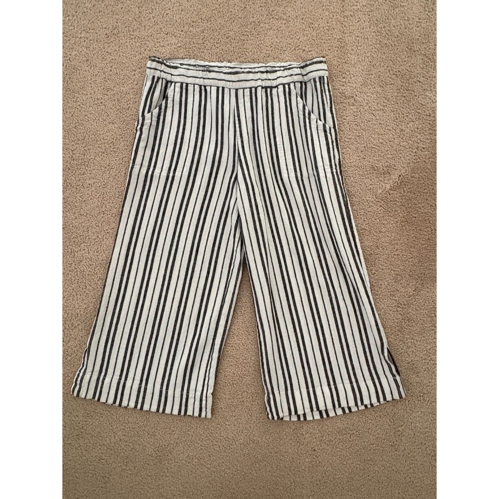 Democracy Women Pants Medium Black White Striped Linen Blend Wide Leg Cropped